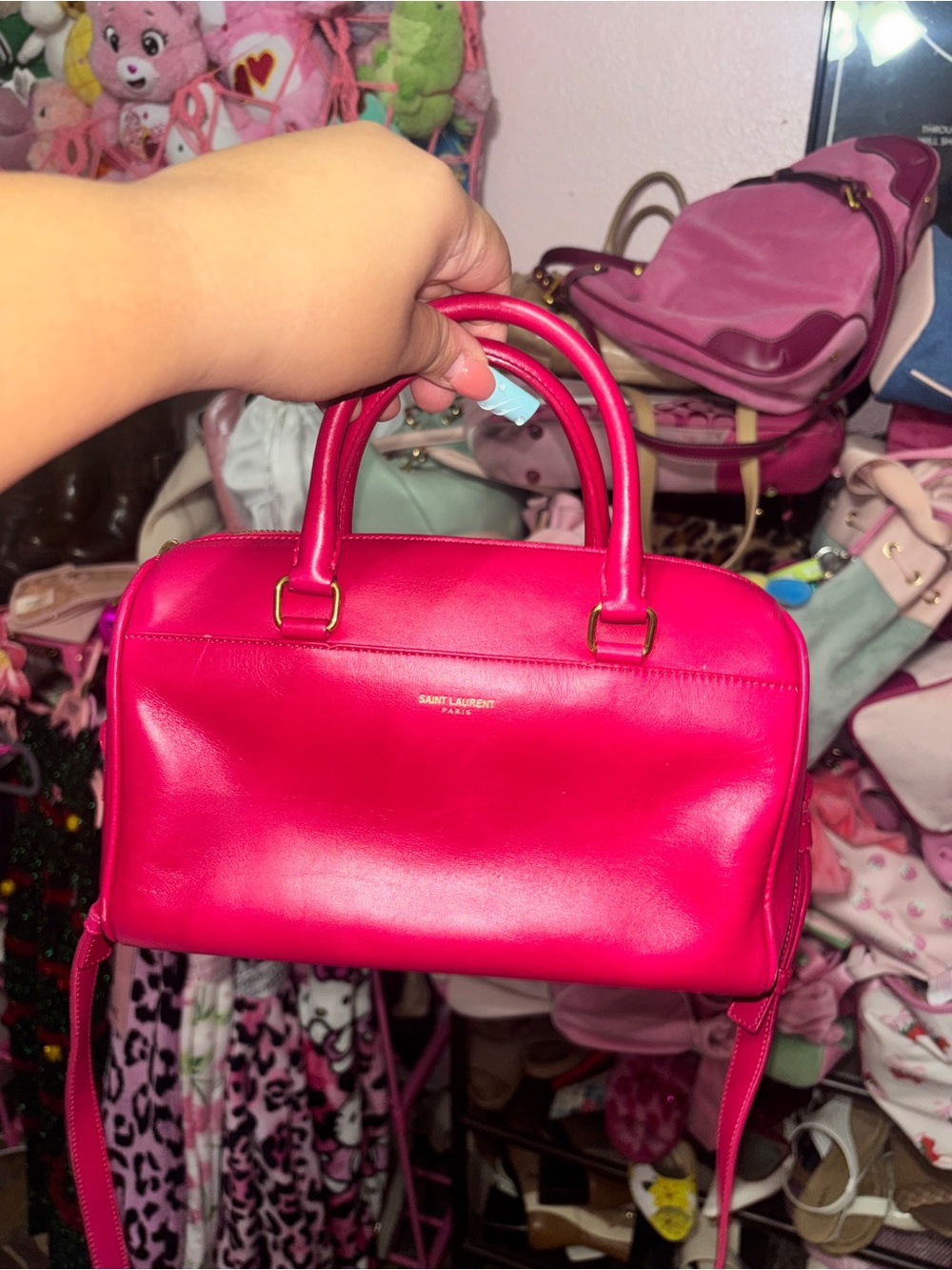 Saint Laurent Hot Pink Leather Satchel with Gold-Tone Hardware